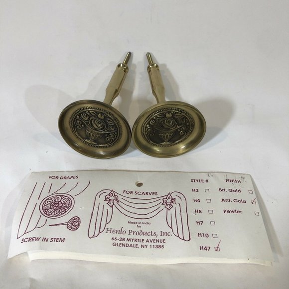 2 - Henlo Decorator Brass Curtain Holdbacks Floral Bouquet - Picture 8 of 11